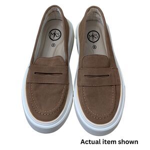 👞 MKS Suede Platform Penny Loafers Brown Slip On Shoes Size 6